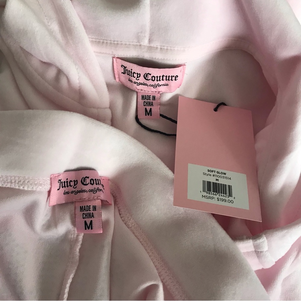 JUICY COUTURE Velour OG Bling Tracksuit Hoodie & Pant Set Light Pink Size M - Picture 8 of 10